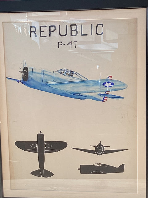 Set of 3 Vintage WWII Fighter Paintings