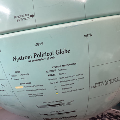 Vintage Nystrom Teaching Globe (Wall Mountable)